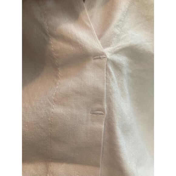 T Tahari Linen Blend White Popover Blouse Short Sleeve ~ Sz Small / Petite - Picture 5 of 6